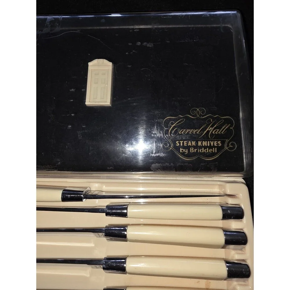 Vintage Carvel Hall by Briddell Steak‎ Knives Set of 8 Ivory Chrome MCM Original